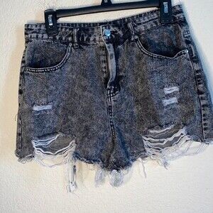 HYFVE distressed high waist L gray cut off grunge baddie goth denim jean shorts